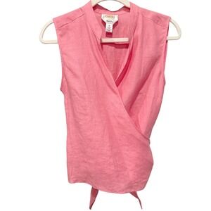 Vtg Talbots Womens Coastal Irish Linen Wrap Top V-Neck Sleeveless 10 Pink Casual